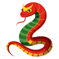 Fototapeta premium Colorful cartoon snake with red and green scales and playful expression 