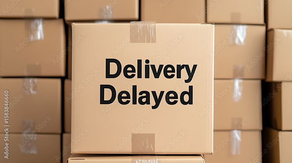 Poster delivery problem: stack of cardboard boxes with the text 