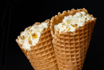 ice cream in a waffle cone