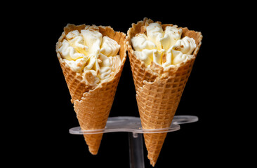 ice cream in a waffle cone