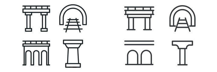 Linear designs of architectural structures and railway elements displayed on a clean background for design inspiration and creativity