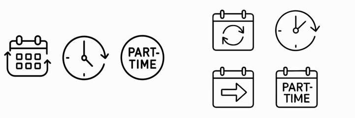 Graphic icons representing part-time job schedules, time management, and calendar activities for flexible working hours