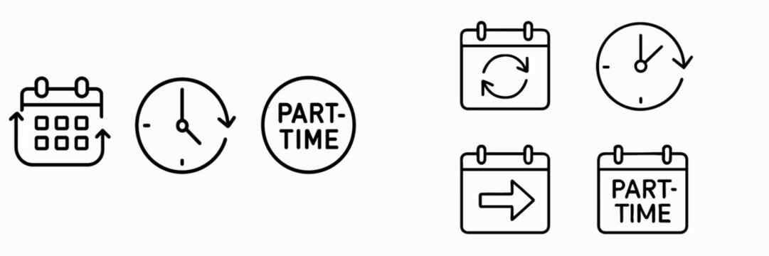 Graphic icons representing part-time job schedules, time management, and calendar activities for flexible working hours