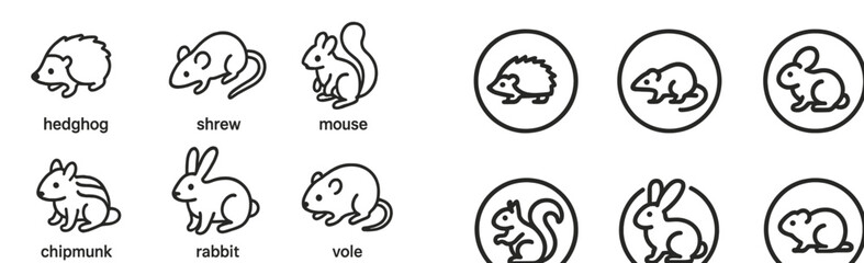 Mouse, rabbit, and hedgehog illustrations found in a nature-themed educational resource for children