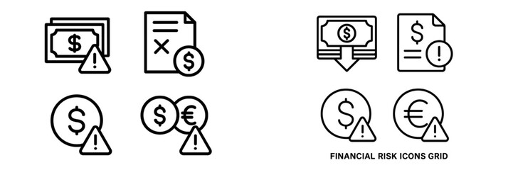Financial risk icons grid showcasing various symbols related to money management and investment strategies