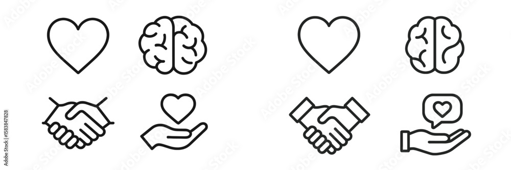 Poster symbols representing the connection between emotion, intellect, and collaboration in a modern design
