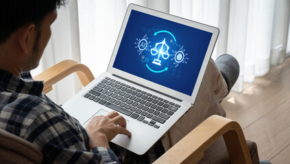 AI ethics responsibility standard law and rules on computer screen provide report of AI ethic...