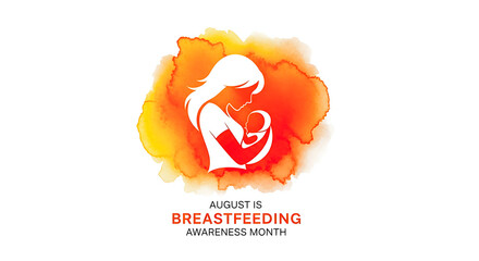 Mother holding baby with warm watercolor splash breastfeeding awareness