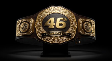 Golden Championship Belt: A close-up shot of a meticulously crafted championship belt, its gleaming gold and intricate detailing suggesting prestige and victory.