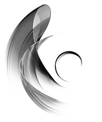 Abstract monochrome, striped, elegantly curved, rotating blades on a white background. Icon, logo, symbol, sign. 3D rendering. 3D illustration.