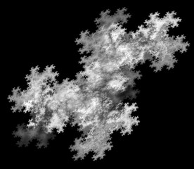 Abstract monochrome fractal texture. An abstract illuminated spot, similar to a sponge, consisting of small spirals on a black background. 3D rendering. 3D illustration.