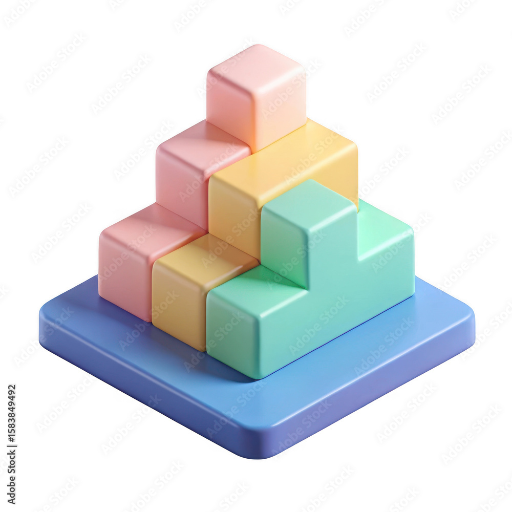 Poster colorful blocks stacked isolated on transparent background