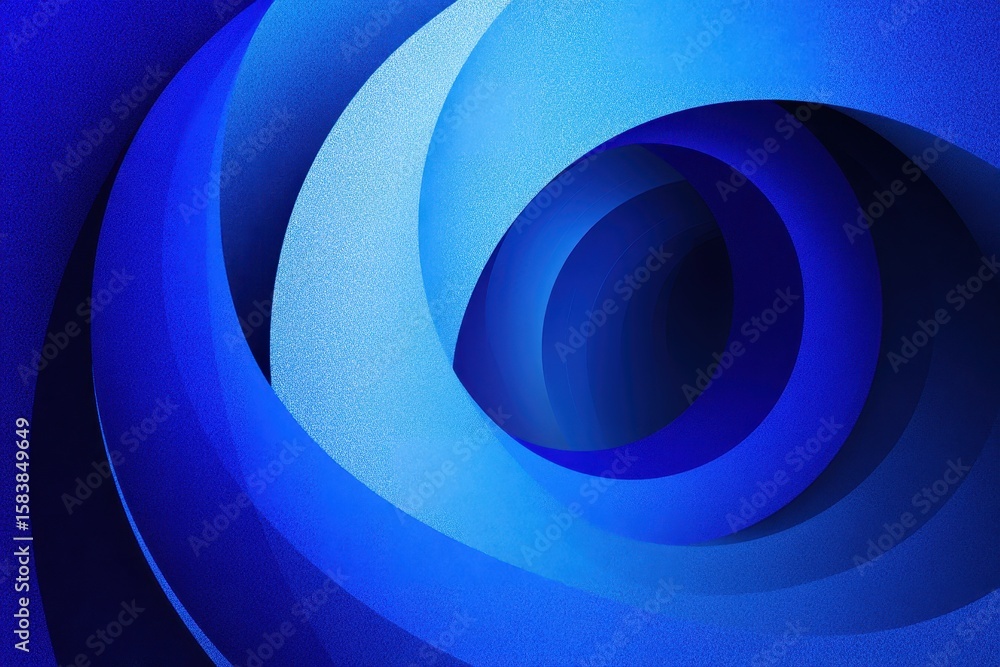 Poster abstract blue funnel design capturing depth and fluid form with swirling curves in varying shades of