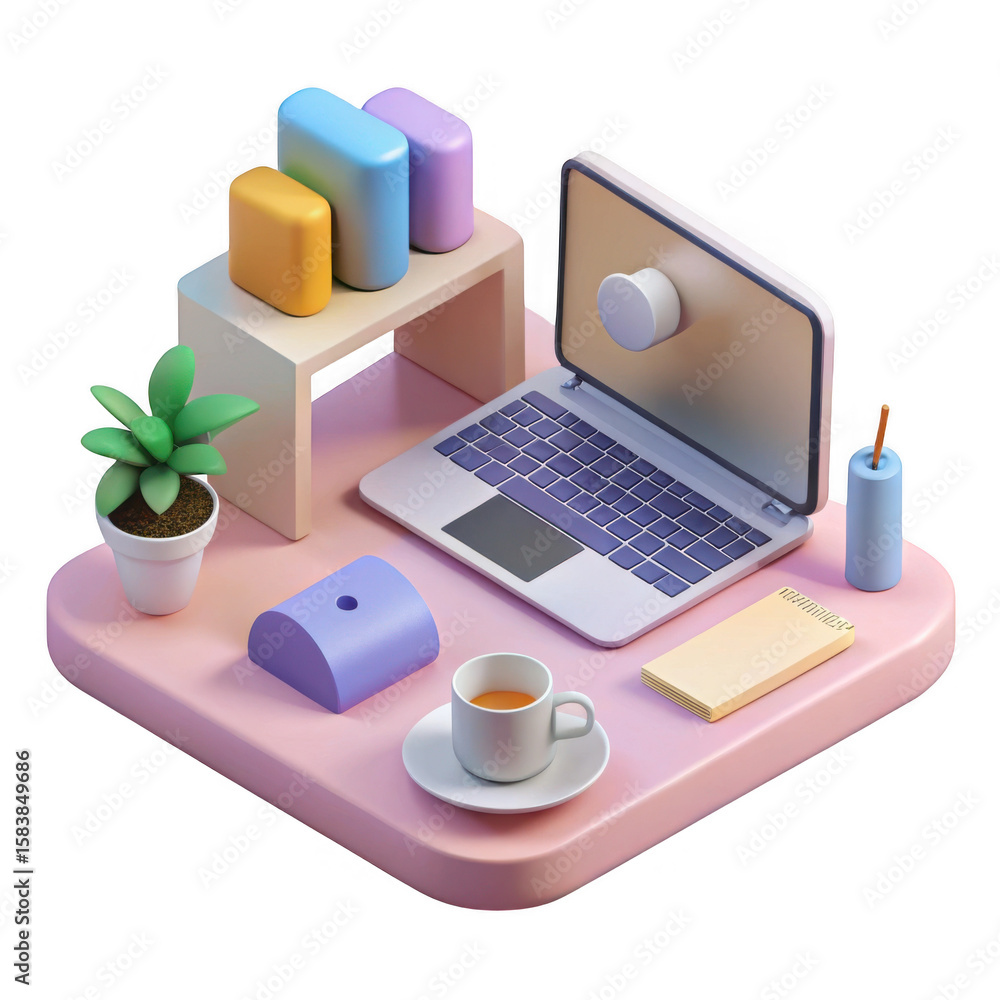 Aufkleber minimalist workspace setup isolated on transparent background