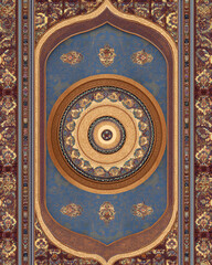 Naklejka premium Vector series in Indian Miniature style, Treasures of Myth, explores mythic artifacts through ornate, symbolic shapes in red, blue, saffron, green, and black. Bold, standalone graphic art for exhibiti