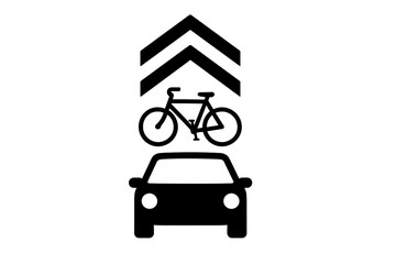 Bike and car shared lane road sign vector illustration, transparent PNG, street traffic symbol for urban cycling safety, mixed vehicle lane, transportation icon design