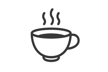 Minimalist Hot Coffee Cup Icon, Simple Black Line Art Mug with Steam, Modern Cafe Beverage Symbol, Transparent Vector Illustration for Logo, Menu, Branding, Isolated on White Background