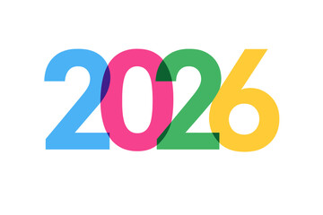 Vibrant 2026 Colorful Text Art for New Year Celebration, Modern Overlapping Numbers Design, Festive Vector Illustration for Poster, Banner, Website, Calendar, Transparent Background