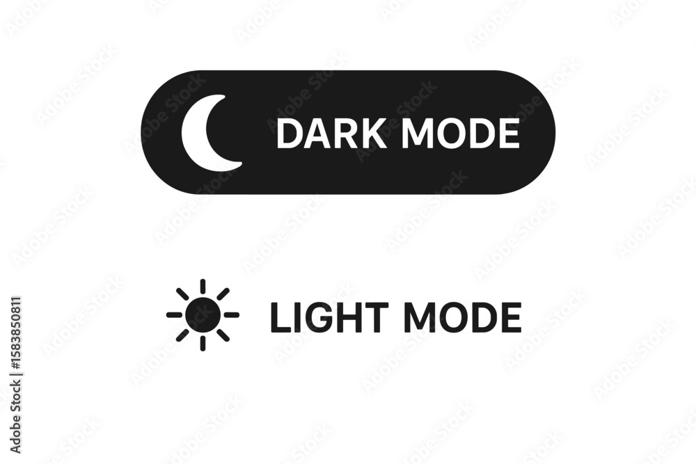 Poster dark mode and light mode toggle switch vector. black and white day night ui buttons. sun and moon ic