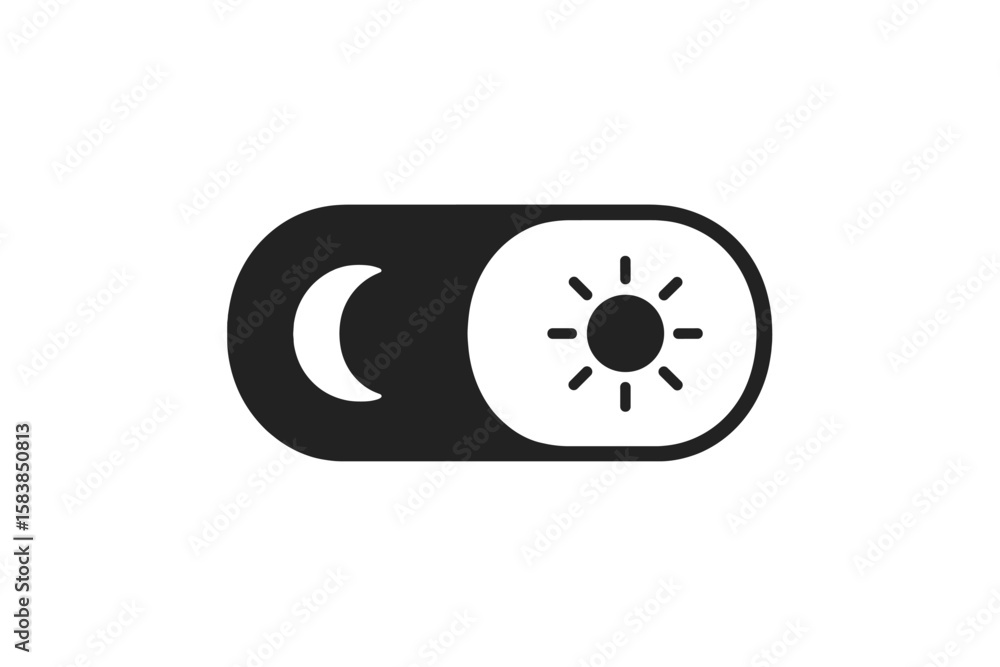Poster day and night mode toggle switch vector icon. black and white sun and moon button for app, user inte