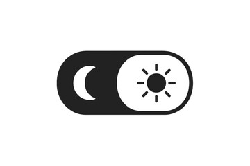 Day and Night Mode Toggle Switch Vector Icon. Black and White Sun and Moon Button for App, User Interface, UX, Website Design. Minimalist Transparent PNG Symbol for Light and Dark Theme Settings