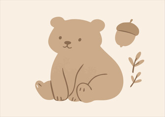 Cute Autumn Bear – Minimalist Woodland Animal Illustration