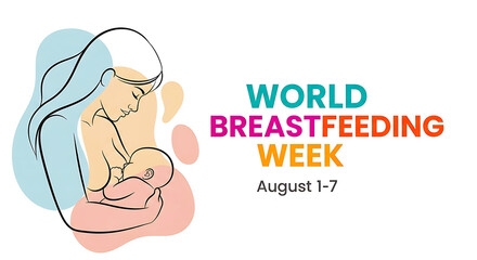 Mother nursing baby with world breastfeeding week text image