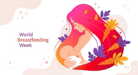 Mother nursing baby with vibrant hair and carrots breastfeeding week