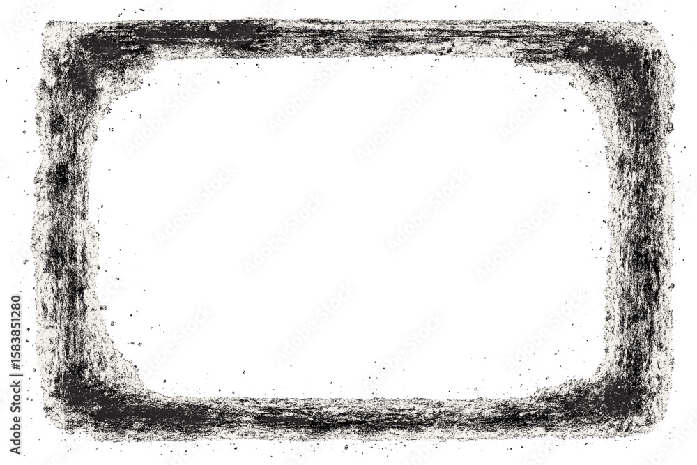 Fototapete grunge charcoal frame border. hand drawn sketch texture. distressed rough edge rectangle. artistic b