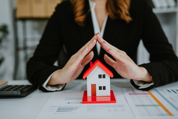 Young Asian woman in office, architecture, building, construction, real estate and property concept...