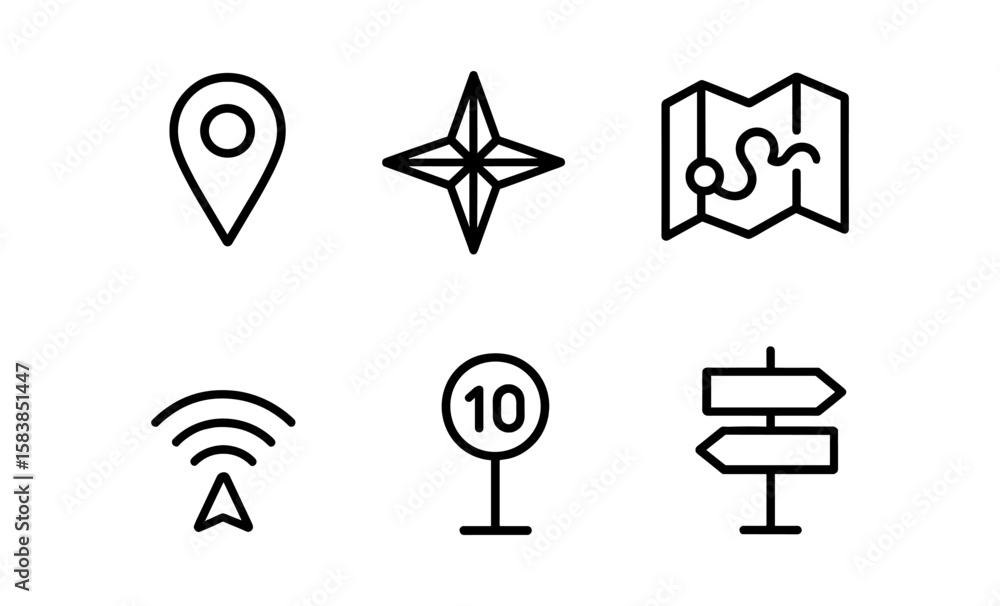 Poster dark neon icon set with map and navigation symbols for modern ui design