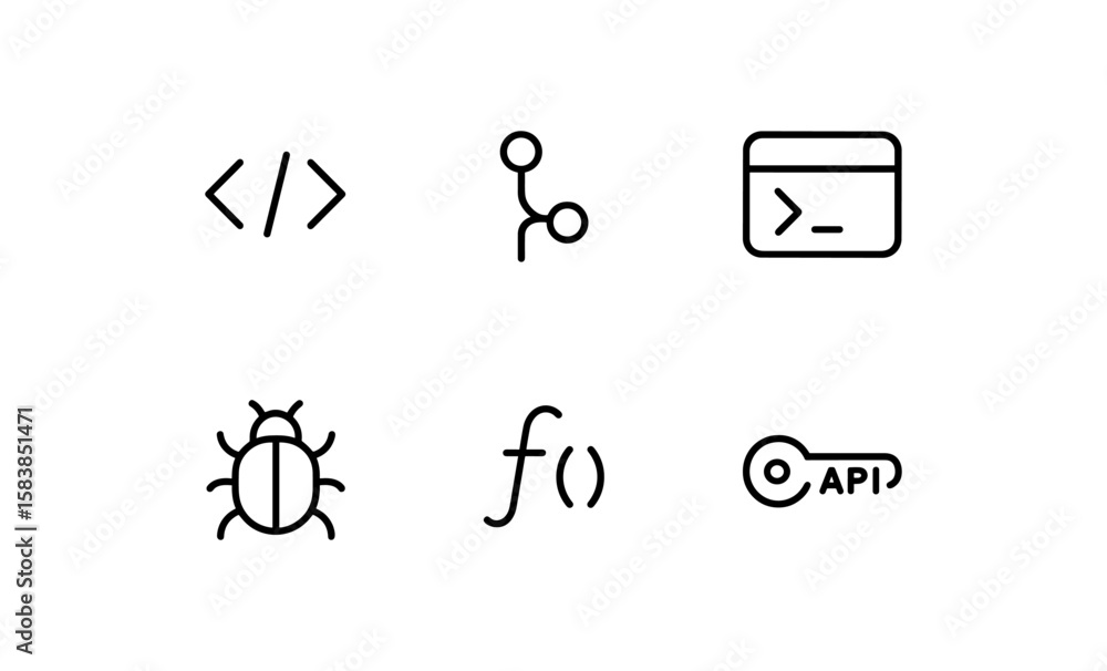 Poster minimalist programming and development icons set in outline style
