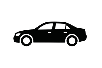 Sleek sedan car icon, side view vehicle symbol, flat vector illustration for apps and websites, transparent background PNG and scalable vector graphic for automotive design