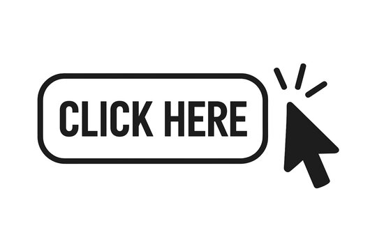 Click here web button with mouse cursor pointer icon. Call to action concept for website and application user interface. Vector illustration of a clickable link element.