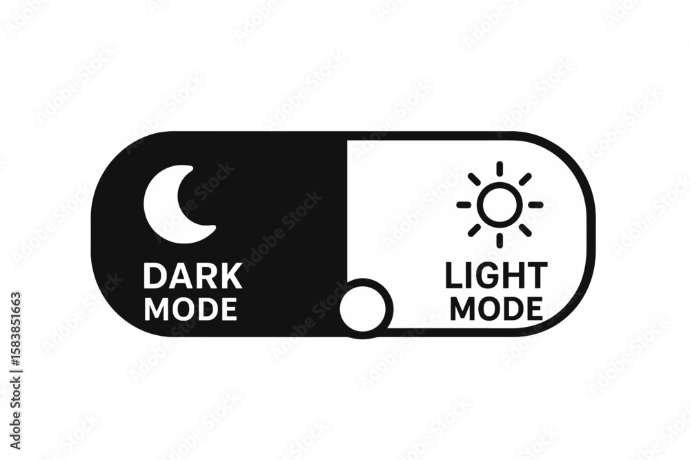Poster dark mode and light mode toggle switch vector. black and white day night ui button set. sun and moon