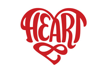 Red heart vector lettering. Love symbol calligraphy. Hand drawn word for Valentine's day greeting card. Romantic typography design element. Passion and emotion icon.