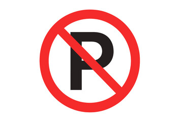 No Parking Sign Vector Illustration. Car Parking Not Allowed Symbol. Red Circle Prohibition Road Sign. Printable Sticker Design. Traffic Regulation Icon. Transparent Background Clipart.