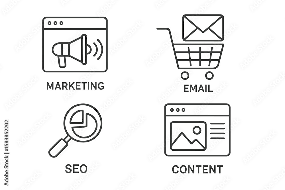 Poster digital marketing icon set. thin line style icons for web and mobile app. concepts of seo, content c