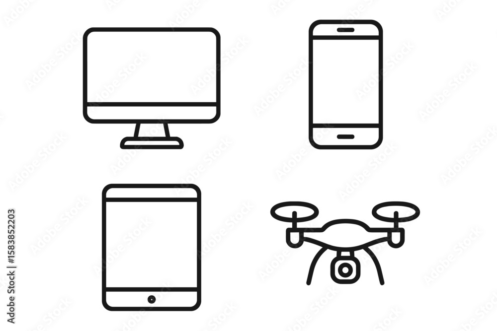 Poster device icon set in line style. electronic gadgets for web and mobile app design. smart technology sy