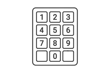 Numeric keypad vector icon. Number pad for entering pin code or password. Security access control panel. Phone dial pad or calculator keyboard. Line art illustration.