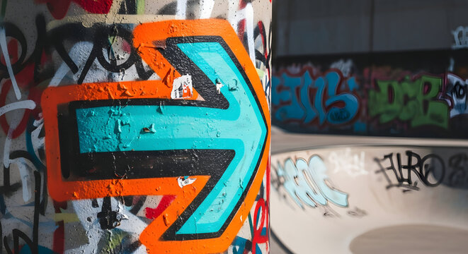 Urban Arrow Directs The Way In A Skate Park Underpass With Graffiti