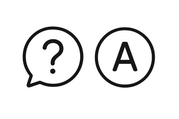 Question and Answer icon set. Q&A, FAQ, support, help desk, and quiz concept. Communication, problem solving, solution symbol. Vector line art for web and mobile app design.