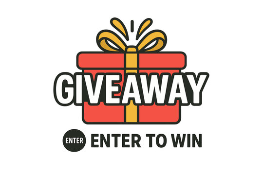 Giveaway Promotion Vector, Enter to Win Gift Box, Social Media Banner Design, Win a Prize, Modern Typography, Contest Announcement, Marketing Campaign, Online Event, Holiday Sale, Present Icon