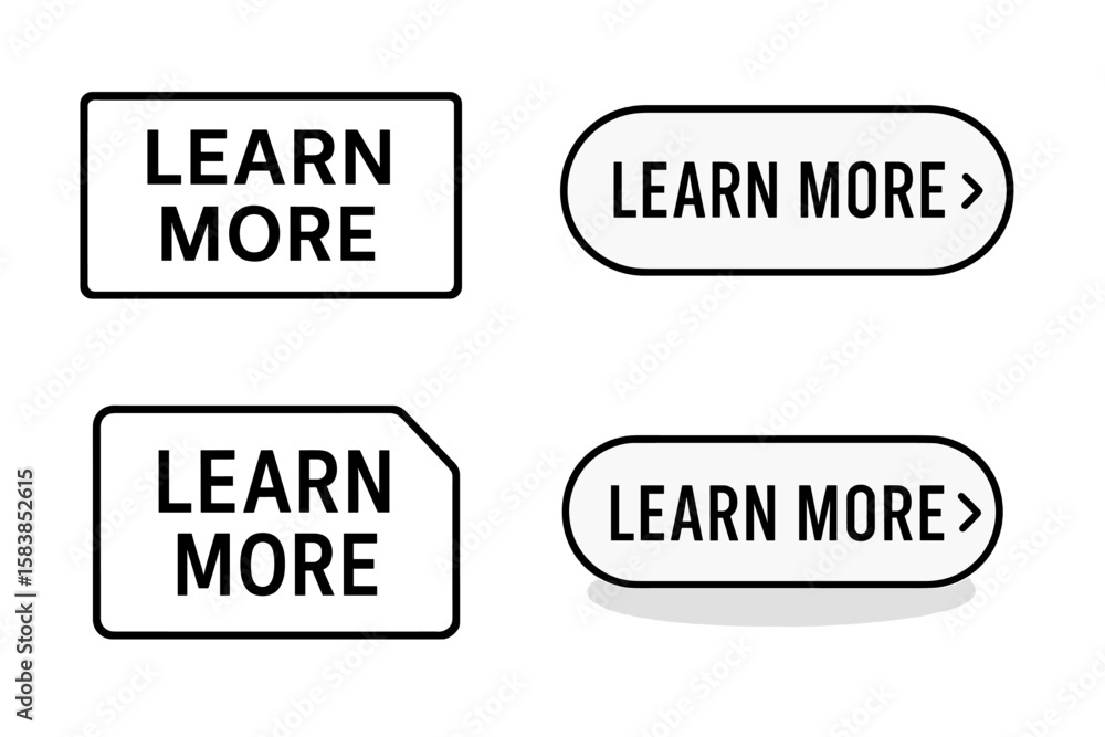 Poster modern learn more web buttons set – call to action, read more, website banner, label, sticker, desig