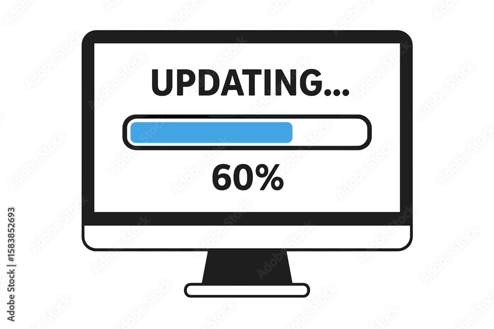 Poster computer screen loading process, system software update, data upgrade, synchronization progress bar,