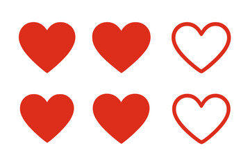 Red Heart Icon Set Vector and Transparent PNG Collection, Love Symbols, Romantic Design Elements, Valentine&rsquo;s Day Graphics, Heart Shapes, Flat and Outline Styles