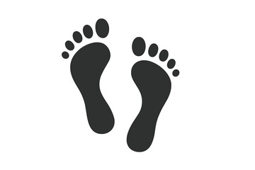 Human footprint symbol. Bare feet prints icon. Walk path silhouette. Vector illustration of a foot sole shape. Step, journey, trail concept. Barefoot track sign.