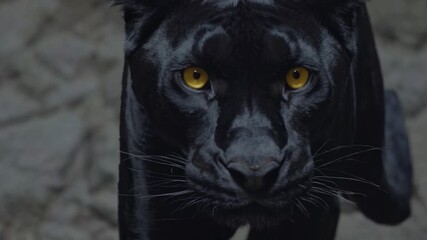 Majestic black panther exploring the forest at dusk with its striking golden eyes shining in the fading light
