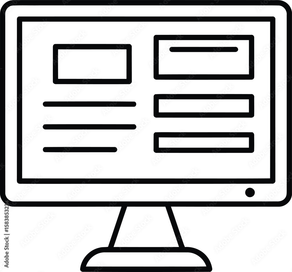 Fototapete monitor's interface: a minimalist black-and-white vector-style illustration of a computer monitor di