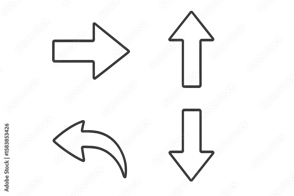 Poster black arrow icon set in a modern thin line style. collection of four simple pointer signs for web de